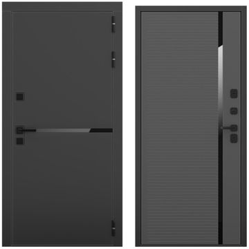 Входная дверь Горизонт чёрный кварц панель пиано