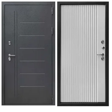 Входная уличная дверь Страж T-1 Термо букле графит ПВХ белоснежная мягкая шагрень