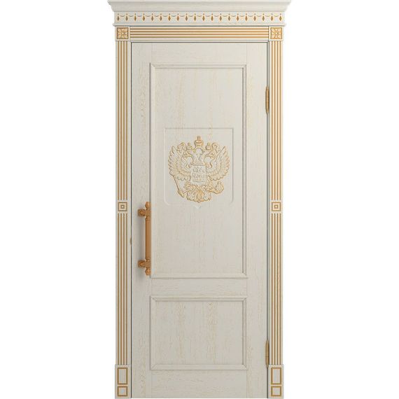 Межкомнатная дверь массив дуба Статус белая эмаль патина золото глухая