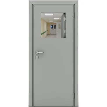 Влагостойкая дверь серая с открывающимся окном