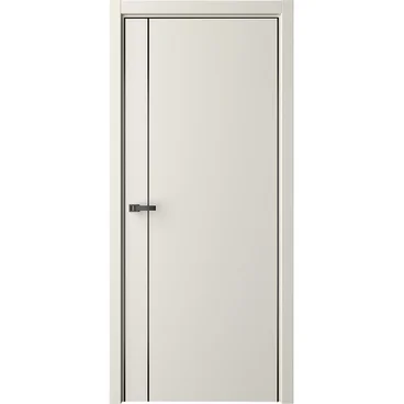 Межкомнатная дверь эмаль Лайн 4 латте глухая чёрная алюминиевая кромка