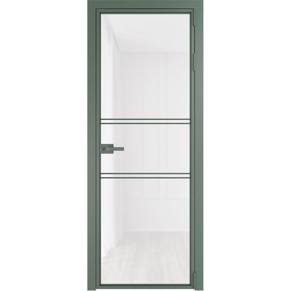 Алюминиевая межкомнатная дверь 2AX зелёный воск остеклённая