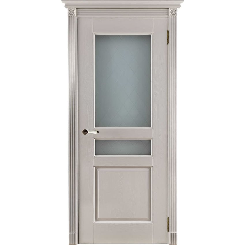 Фото двери из массива дуба Виктория эмаль слоновая кость остекленная