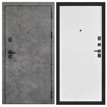 Входная стальная дверь Прогресс Лайт ПВХ тёмный бетон панель ПВХ шагрень белая