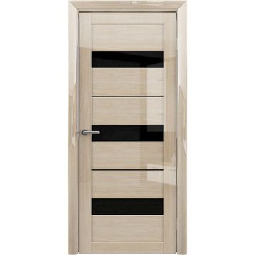 Межкомнатная дверь глянцевая Albero Прага глянец мокко стекло чёрное