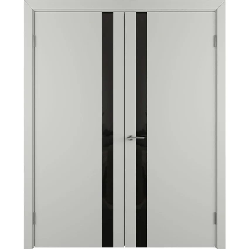 Фото двухстворчатой двери Флэт светло-серая эмаль со стеклом