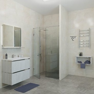 Душевая перегородка в нишу из двух полотен с дверью к стене ДС-3