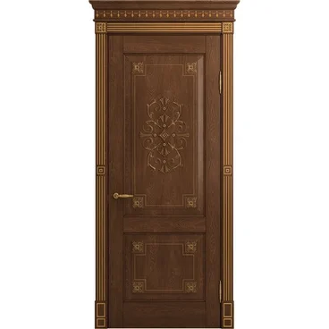 Межкомнатная дверь массив дуба Флоренция Декор кофе патина золото глухая