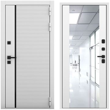 Входная дверь Пиано белый матовый панель зеркало Maxi