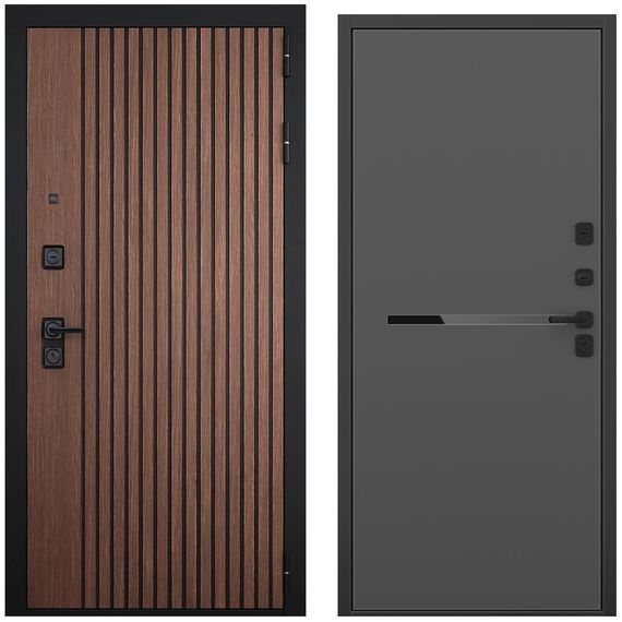 Входная дверь Шторм американский орех / чёрный кварц панель горизонт антрацит