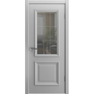 Межкомнатная дверь эмаль Скалино 2 серая RAL 7047 со стеклом
