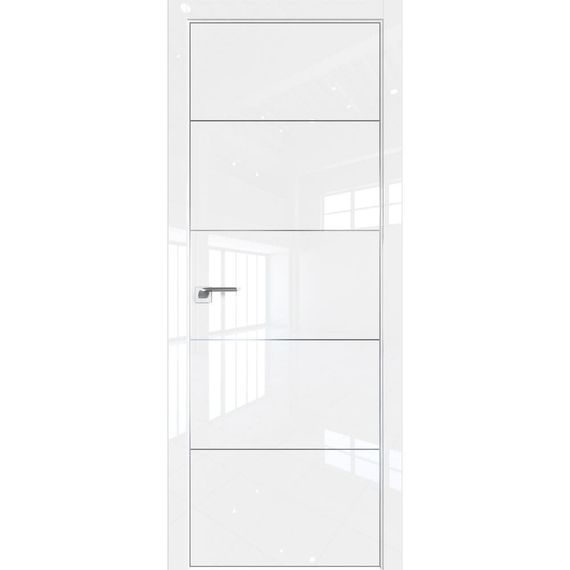 Межкомнатная дверь глянцевая Profil Doors 15LE белый люкс с алюминиевым молдингом