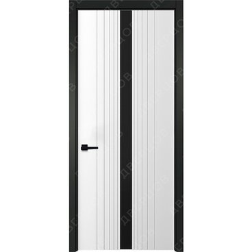 Межкомнатная белая дверь Геометрия 8 с чёрным наличником остеклённая