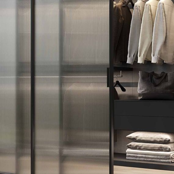 Алюминиевая стеклянная перегородка Каскад 1AG чёрный матовый стекло Мору тонированное