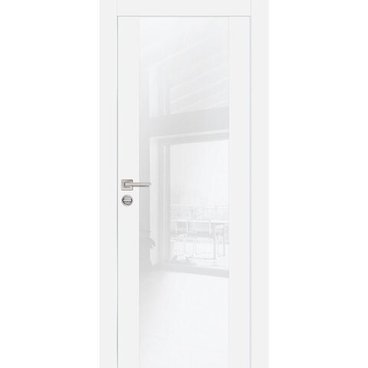 Межкомнатная дверь экошпон PX-7 белая с алюминиевой кромкой с 4-х сторон стекло Lacobel белоснежный