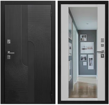 Входная дверь Орбита 3K Z чёрная шагрень - белая шагрень с зеркалом Z