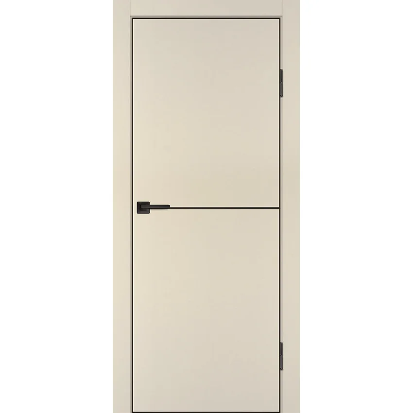 Межкомнатная бежевая дверь ПЭТ P-19 кромка ABS черная молдинг