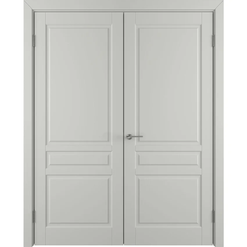 Фото глухой двухстворчатой распашной двери Бриз светло-серая эмаль