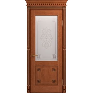 Межкомнатная дверь массив дуба Флоренция Декор табачный глянец со стеклом
