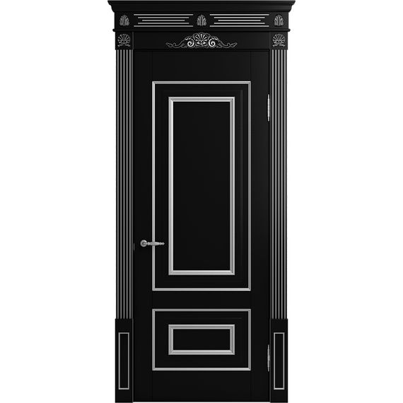 Межкомнатная дверь массив бука Viporte Неаполь нуар патина серебро глухая