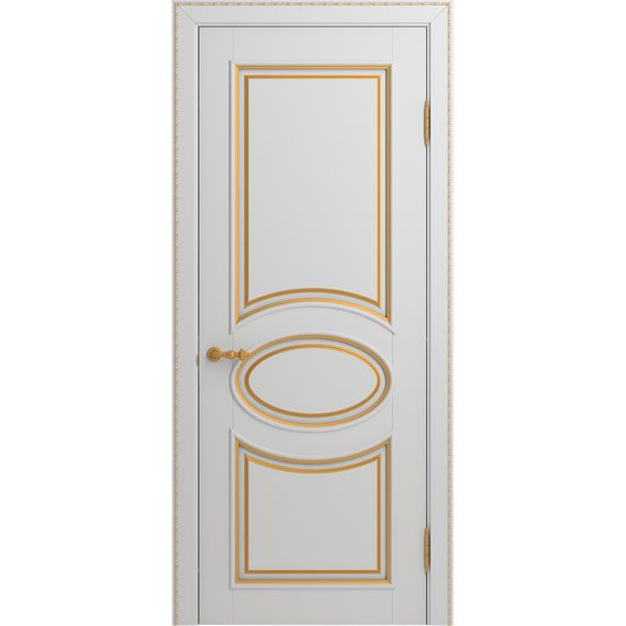 Межкомнатная дверь массив бука Viporte Лацио белая эмаль патина золото глухая