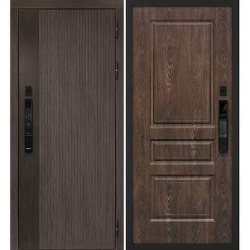 Входная дверь Вертикаль смарт дымчатый камень дуб морёный панель фрезерованная