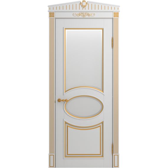 Межкомнатная дверь массив бука Viporte Лацио белая эмаль патина золото остеклённая