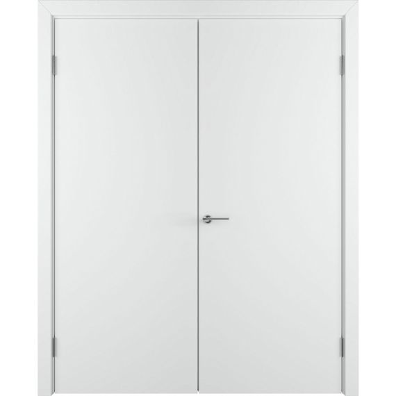 Фото глухой двухстворчатой распашной двери Флэт белая эмаль