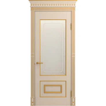 Межкомнатная дверь массив бука Viporte Неаполь ваниль патина золото остеклённая