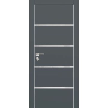 Межкомнатная дверь экошпон Profilo Porte PX-17 графит с алюминиевой кромкой с 4-х сторон стекло Lacobel белоснежный