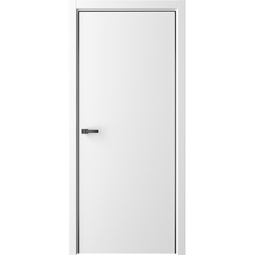 Межкомнатная дверь эмаль Лайн 1 белая глухая чёрная алюминиевая кромка