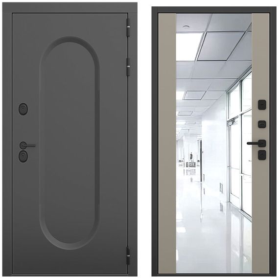 Входная дверь Мэмфис чёрный силк панель зеркало Maxi варм грей