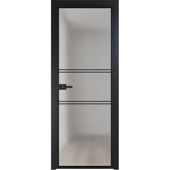 Алюминиевая межкомнатная дверь 2AX чёрная матовая RAL 9005 остеклённая