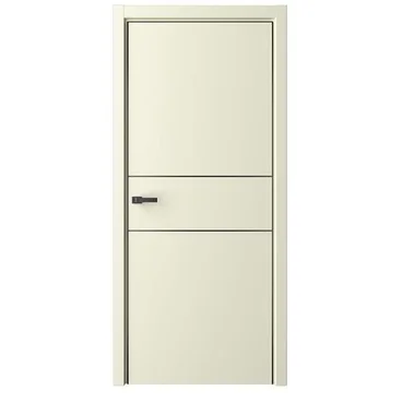 Межкомнатная дверь эмаль Лайн 3 слоновая кость глухая чёрная алюминиевая кромка