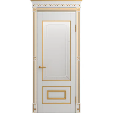 Межкомнатная дверь массив бука Viporte Неаполь белая эмаль патина золото остеклённая