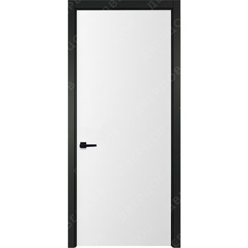 Межкомнатная белая дверь Лайн 1 с чёрным наличником