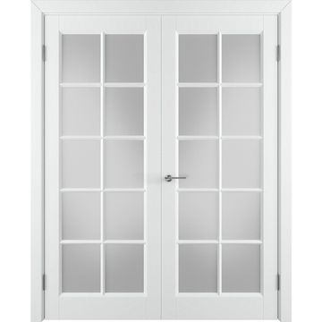 Двухстворчатая распашная дверь Аура белая эмаль со стеклом