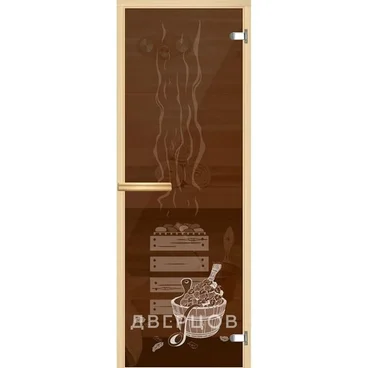 Дверь для сауны бронза матовая с рисунком Банька ручка магнит