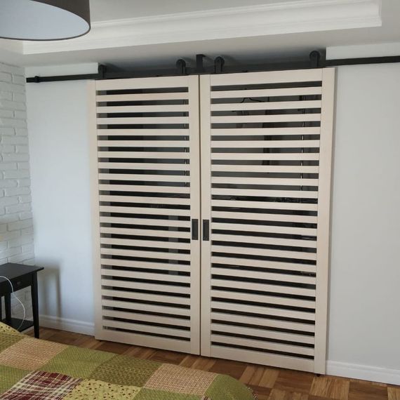 Фото амбарной раздвижной системы Loft 2 с дверьми