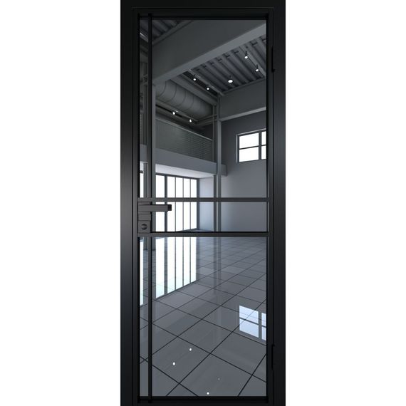 Межкомнатная алюминиевая дверь 9AG чёрная матовая RAL 9005 остеклённая