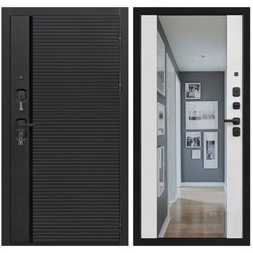 Входная дверь Президент Стайл чёрная мягкая шагрень белая мягкая шагрень с зеркалом