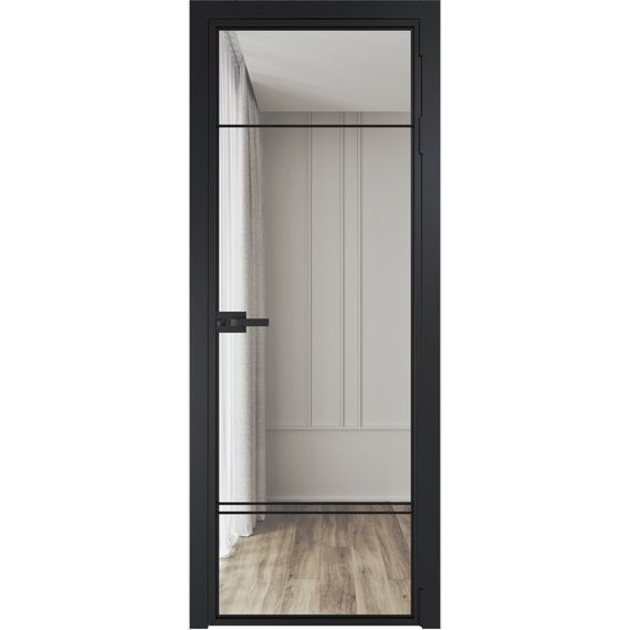 Алюминиевая межкомнатная дверь 4AX чёрная матовая RAL 9005 остеклённая