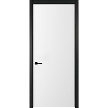 Межкомнатная белая дверь Геометрия 1 с чёрным наличником