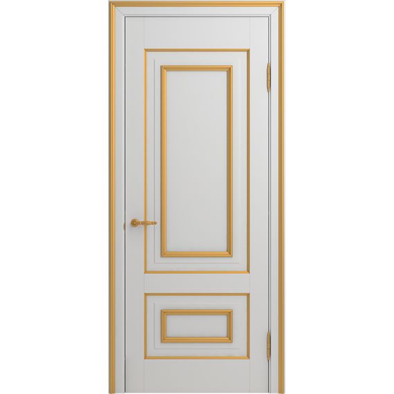 Межкомнатная дверь массив бука Viporte Неаполь белая эмаль патина золото глухая