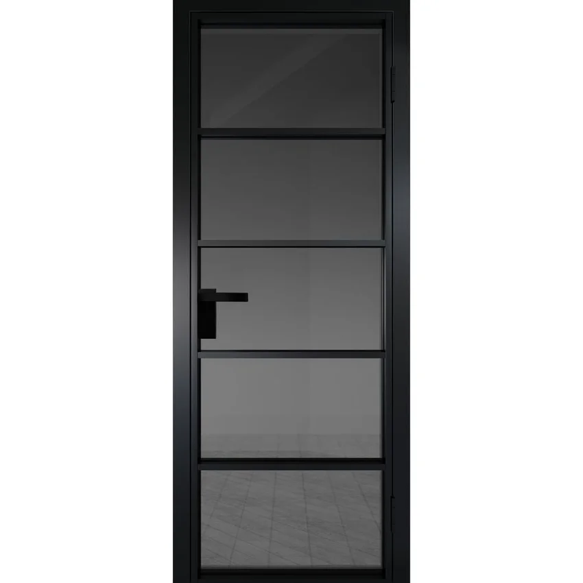 Межкомнатная алюминиевая дверь 14AG чёрная матовая RAL 9005 остеклённая