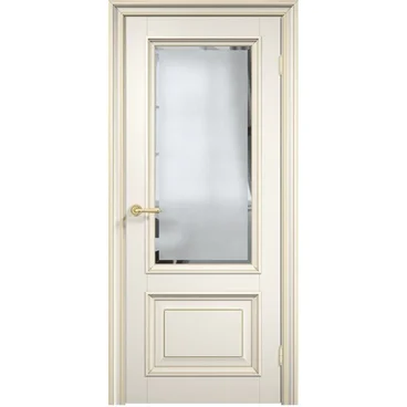 Межкомнатная дверь эмаль Дверцов Больцано 2 RAL 9010 патина золото остеклённая