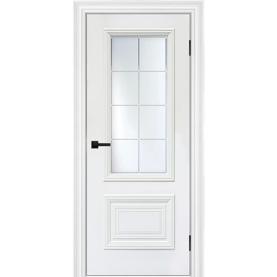 Межкомнатная дверь эмаль Багет 2 белый RAL 9003 остеклённая