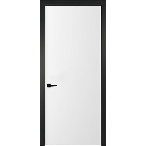 Межкомнатная белая дверь Геометрия 1 с чёрным наличником