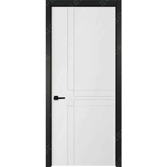 Фото белой двери Геометрия 3 с чёрным наличником
