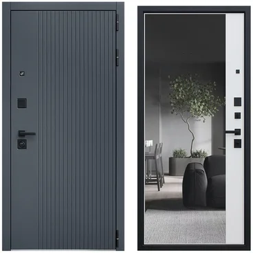 Входная дверь Вертикаль серая с зеркалом внутри